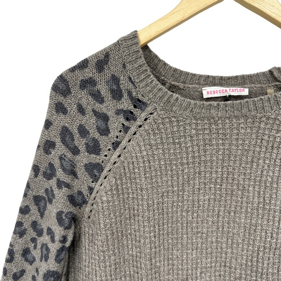 REBECCA TAYLOR Sweater Animal Print Wool Cashmere Nylon Pullover Brown - Picture 3 of 8